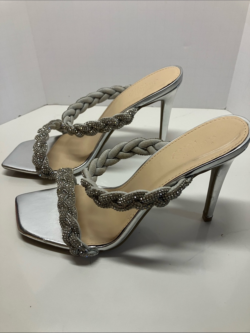 Charlotte Russe Silver Braided Crystal Strap Stiletto Sandals